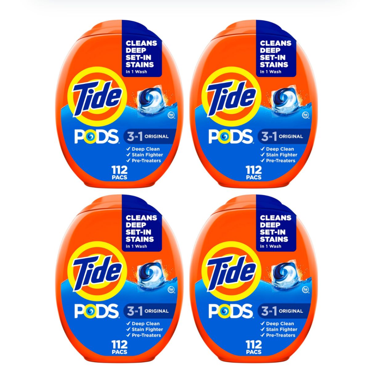 4 Tubs Tide PODS 3-in-1 Laundry Detergent (Total of 448 Count)