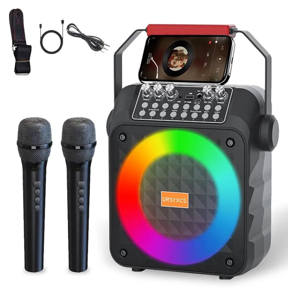 2 Wireless Microphone Karaoke Machine with Bluetooth Speaker