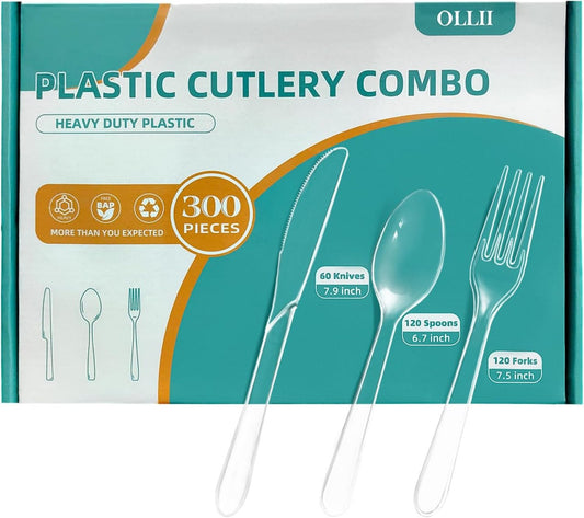 300 Count Heavy Duty Disposable Plastic Cutlery Set