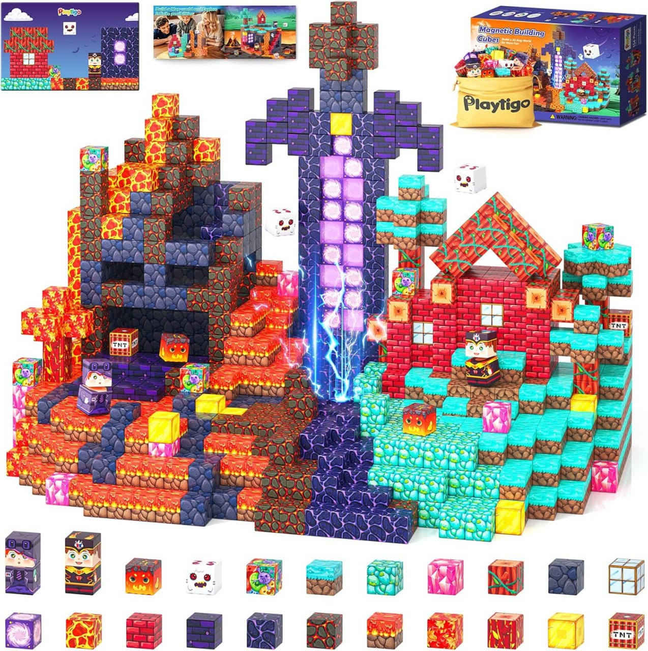 154 Piece Magnetic Building Blocks Cubes Set, 3 Styles