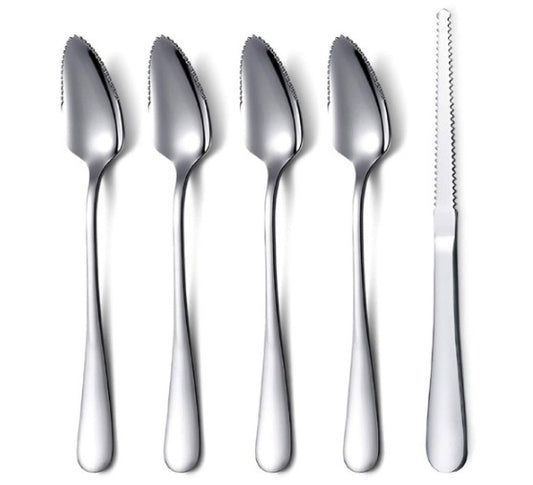 5 Piece Grapefruit Spoon and Knife Set (Silver)