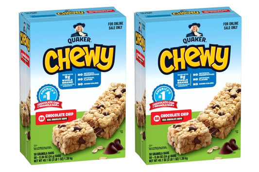 2 Pack 58 Count Quaker Chewy Granola Bars Chocolate Chip