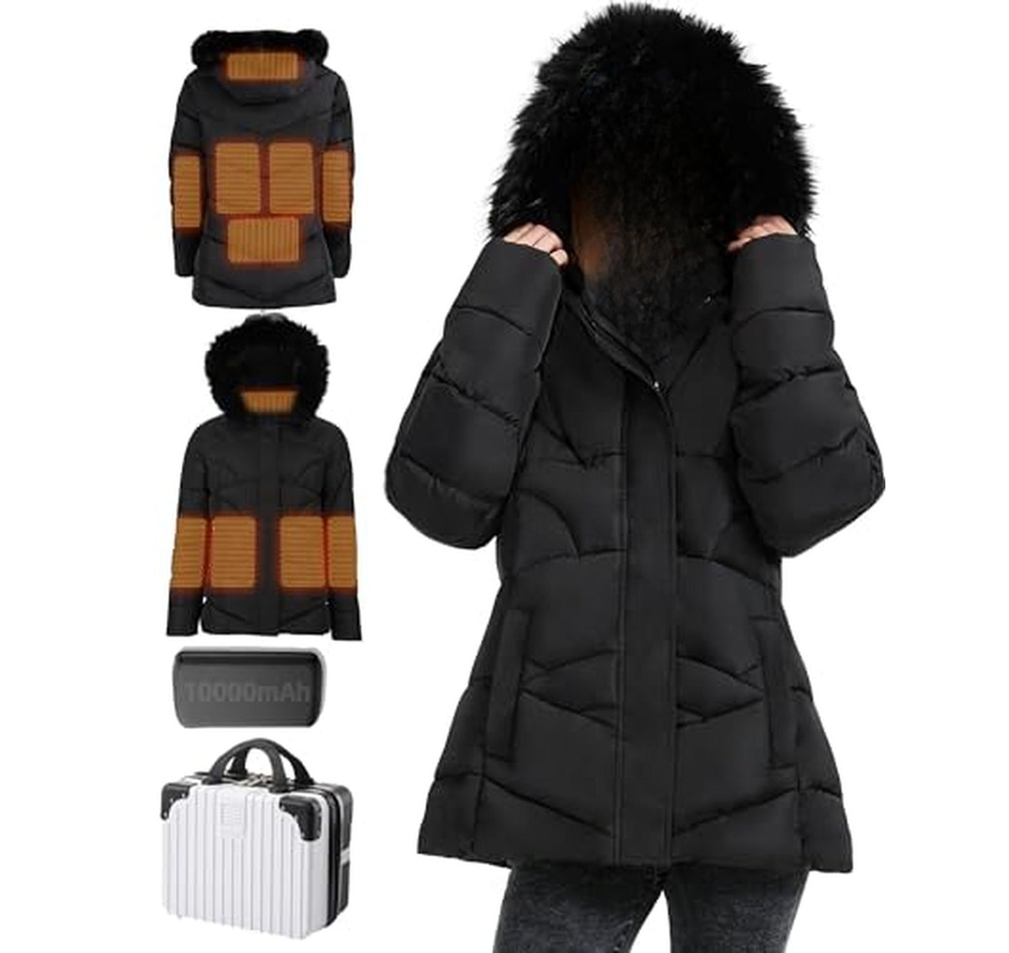Heated Jacket with Battery Pack and Detachable Hood