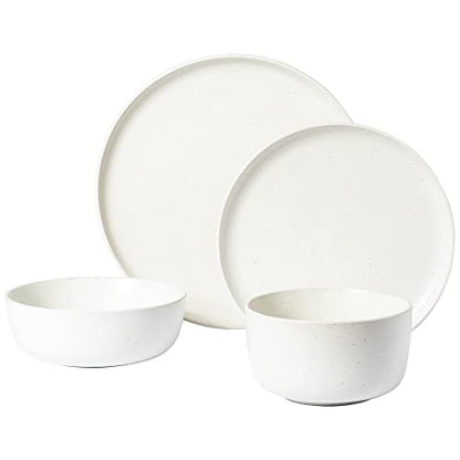 Gibson Elite James Street Stoneware Matte Reactive Double Bowl Dinnerware Set - Sea Salt White, Service for 4 (16pcs)