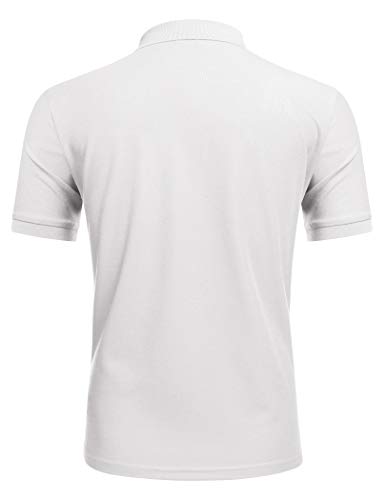 Mens Classic Short Sleeve Polo Shirt Zip Up Casual Summer Slim Fit Polo Shirt White