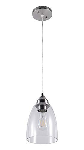 YaoKuem Pendant Lighting Fixture, Hanging Ceiling Lights with E26 Medium Base, Metal Construction with Clear Glass Shade, Bulbs not Included, 2-Pack