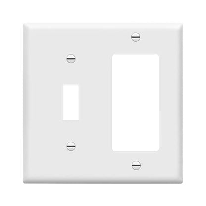 Enerlites 881131-W Decorator/Toggle Switch Wall Plate Combination, 2-Gang, White, Standard Size, Unbreakable Polycarbonate, Replacement Receptacle Faceplates Outlet Cover