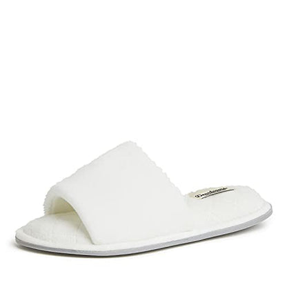 Dearfoams Women's Beatrice Velour Slide Slipper, Cream, Small