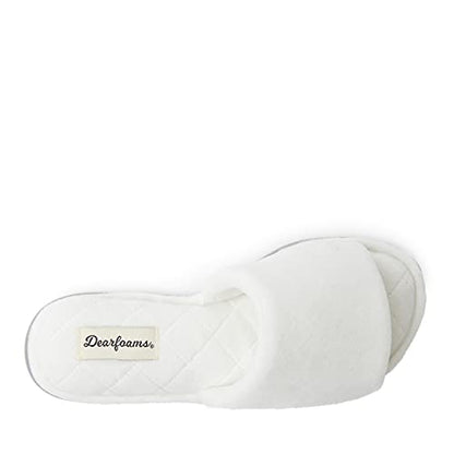 Dearfoams Women's Beatrice Velour Slide Slipper, Cream, Small