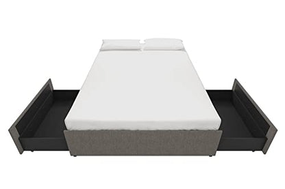 DHP Maven Upholstered Platform Bed for Raised Mattress Support with Underbed Storage Drawers, No Box Spring Needed, Queen, Gray Linen
