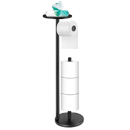 Toilet Paper Holder Stand, Bathroom Free Standing Toilet Roll Holder with Top Shelf for Phone/Wipes, Dispenser and Reserve for 4 Rolls, Black, Housen Solutions