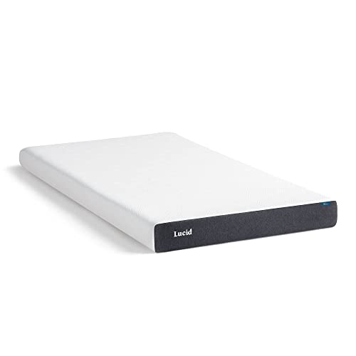 LUCID 5 Inch Memory Foam Bamboo Charcoal Mattress and 9 Inch Steel Foldable Full Box Spring Foundation with Center Support Bolts and Cover