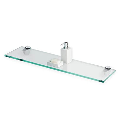 Fab Glass and Mirror Rectangle Floating Glass Shelve, 6"x18" Inches, 3/8 Thick Clear Glass with Flat Polished Edge-‎Easy Installation with Screws, and Peacock Chrome Finish Brackets