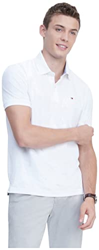 Tommy Hilfiger mens Short Sleeve Cotton Pique in Custom Fit Polo Shirt, Fresh White, Medium US