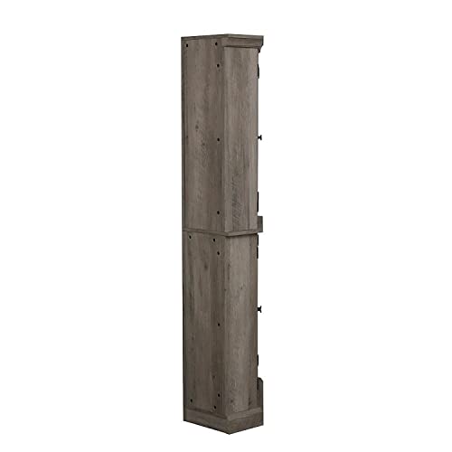 Home Source Kitchen Corner Cabinet with Doors, Wood Corner Hutch, Transparent Glass Doors, Bar Cabinet for Living Room, Kitchen, Farmhouse, Basement, Stone Grey