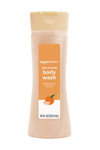Amazon Basics Silky Smooth Body Wash, Peach and Orange Blossom Scent, 18 Fluid Ounces, Pack of 4