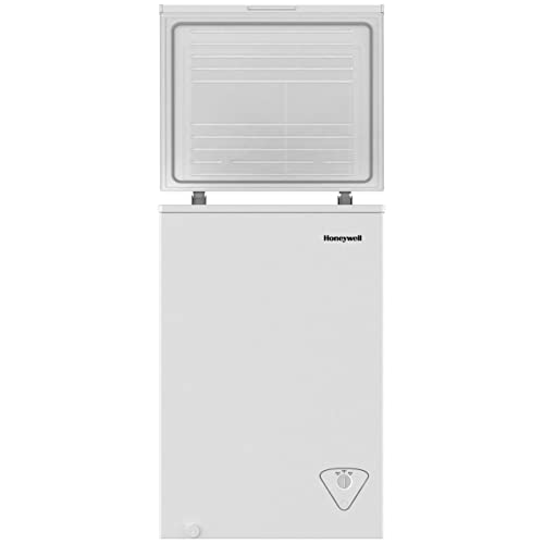 Honeywell 3.5 Cubic Feet Chest Freezer with Removable Storage Basket, Adjustable Temperature Control, Energy Saving, for Garage, Office, Dorm, or Apartment, white