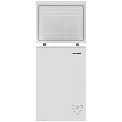 Honeywell 3.5 Cubic Feet Chest Freezer with Removable Storage Basket, Adjustable Temperature Control, Energy Saving, for Garage, Office, Dorm, or Apartment, white