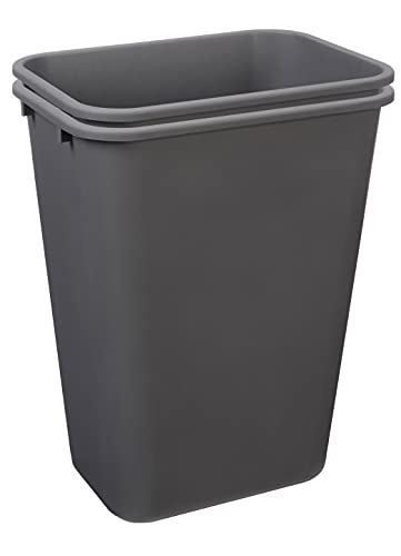 Amazon Basics 10 Gallon Rectangular Commercial Office Wastebasket, 2 Pack, Grey (Previously AmazonCommercial brand)