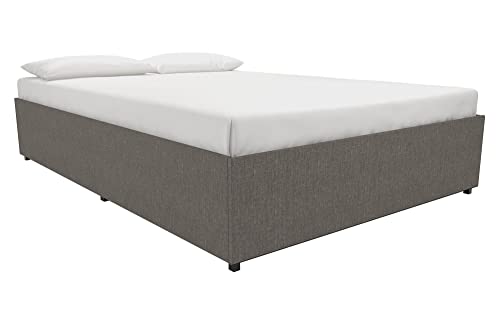 DHP Maven Upholstered Platform Bed for Raised Mattress Support with Underbed Storage Drawers, No Box Spring Needed, Queen, Gray Linen