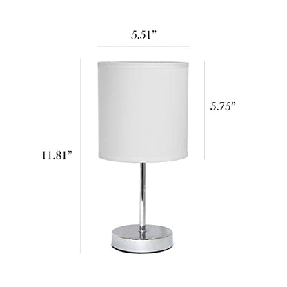 Simple Designs LT2007-WHT-2PK Chrome Mini Basic Table Lamp with Fabric Shade 2 Pack Set, White