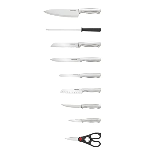Farberware 5152497 15-Piece High-Carbon Stamped Stainless Steel Kitchen Knife Set with Wood Block, Steak Knives, Razor-Sharp, Black