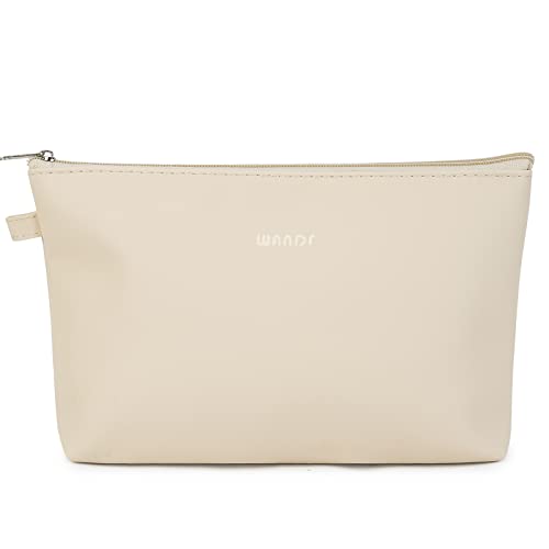WANDF Cosmetic Bag for Women Makeup bag Organizer Mini Makeup Pouch for Purse Water Resistant Girls Gift(L-Khaki)