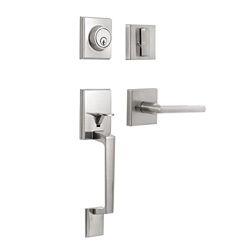 NeuType Front Door Lock Set Door Handle Exterior Door Lock Set with Deadbolt Locks for Doors Exterior Door Handle Door Handle Sets Reversible for Right & Left Handed Doors ‎Satin Nickel