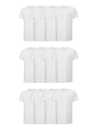 Fruit of the Loom Men's Eversoft Cotton Stay Tucked Crew T-Shirt, Regular-12 Pack White, Large
