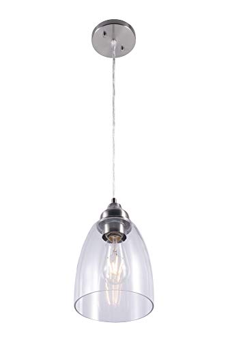 YaoKuem Pendant Lighting Fixture, Hanging Ceiling Lights with E26 Medium Base, Metal Construction with Clear Glass Shade, Bulbs not Included, 2-Pack