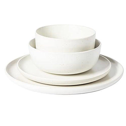 Gibson Elite James Street Stoneware Matte Reactive Double Bowl Dinnerware Set - Sea Salt White, Service for 4 (16pcs)