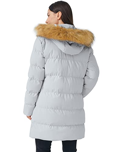 WenVen Women's Winter Long Puffer Coat Parka Outwear with Fur Hood (Grey, L)