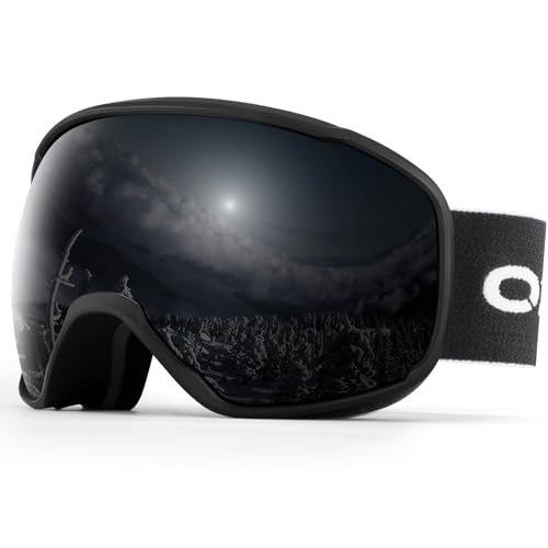 Odoland Snow Ski Goggles S4 Double Lens Anti-Fog OTG Windproof UV400 Eyewear for Men, Women and Youth-Skiing Snowboarding, Dull Black Frame Black Lens vlt 8.8%