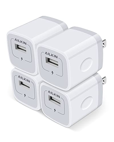 iPhone Charger Box, USB Block, 4 Pack Single USB Port Power Adapter for Apple iPhone, Samsung Galaxy, Google Pixel, USB Cube Wall Plug USB Outlet Multi Travel USB Ac Cargador Charging Blocks 1a White