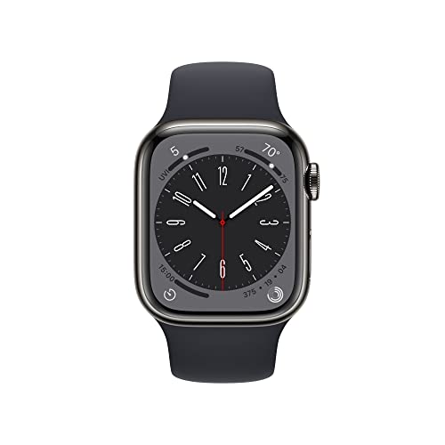 Apple Watch Series 8 [GPS + Cellular 41mm] Smart Watch w/Graphite Stainless Steel Case w/Midnight Sport Band-M/L. Fitness Tracker, Blood Oxygen & ECG Apps, Always-On Retina Display, Water Resistant