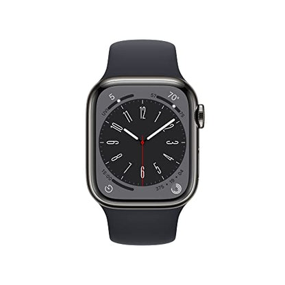 Apple Watch Series 8 [GPS + Cellular 41mm] Smart Watch w/Graphite Stainless Steel Case w/Midnight Sport Band-M/L. Fitness Tracker, Blood Oxygen & ECG Apps, Always-On Retina Display, Water Resistant