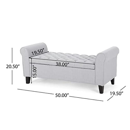 Christopher Knight Home Keiko Fabric Armed Storage Bench, Light Grey