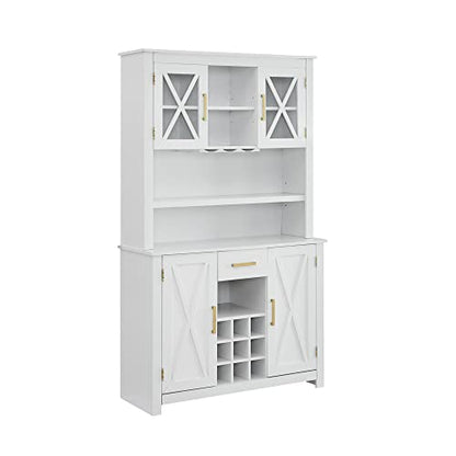 Home Source White Tall Cabinet with Glass Doors