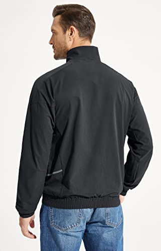 Libin Mens Lightweight Jackets Windbreaker Zip UP Fall Golf Running Track Jacket Casual Water Resistant Black L