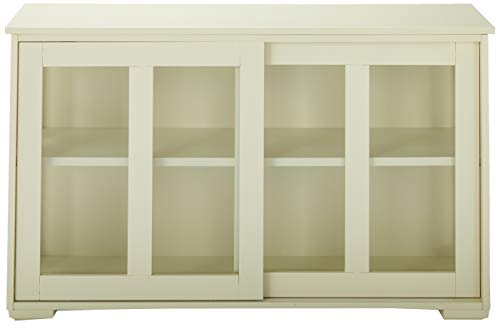 Target Marketing Systems Storage Cabinet with Sliding Glass Doors, Sideboard Buffet with Open Side Panels, Stackable Cupboard for Kitchen, Dining, and Living Room, 42", Antique White