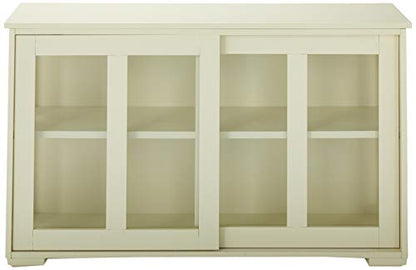 Target Marketing Systems Storage Cabinet with Sliding Glass Doors, Sideboard Buffet with Open Side Panels, Stackable Cupboard for Kitchen, Dining, and Living Room, 42", Antique White