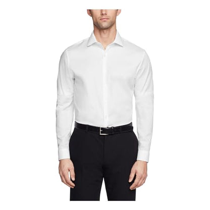 Kenneth Cole Reaction Men's Dress Shirt Slim Fit Stretch Collar Non Iron Solid, White, 15" Neck 32"-33" Sleeve