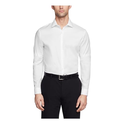 Kenneth Cole Reaction Men's Dress Shirt Slim Fit Stretch Collar Non Iron Solid, White, 15" Neck 32"-33" Sleeve