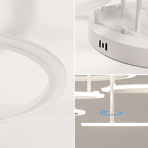 YEEZONE LED Ceiling Light, Modern Chandelier 7 Rings White Ceiling Light Fixture 34" 120W 10000LM Remote Control Dimmable 3000K-6500K for Living Room, Dining Room, Kitchen, Bedroom, Office