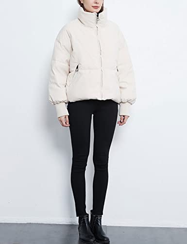 Tanming Womens Casual Puffer Jacket Long Sleeve Full Zip Black Padded Winter Coat (Beige, M)