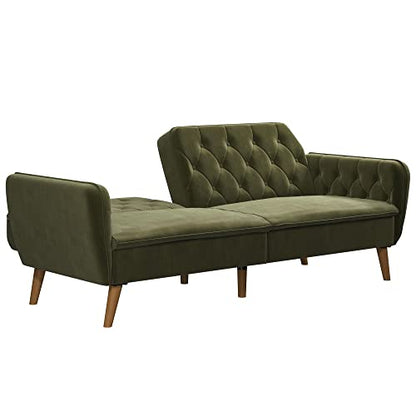 Novogratz Tallulah Memory Foam Futon, Convertible Couch, Green Velvet