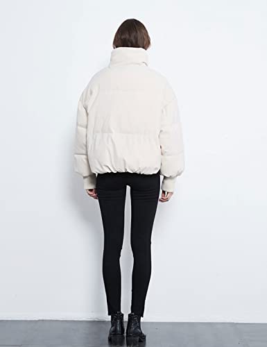 Tanming Womens Casual Puffer Jacket Long Sleeve Full Zip Black Padded Winter Coat (Beige, M)