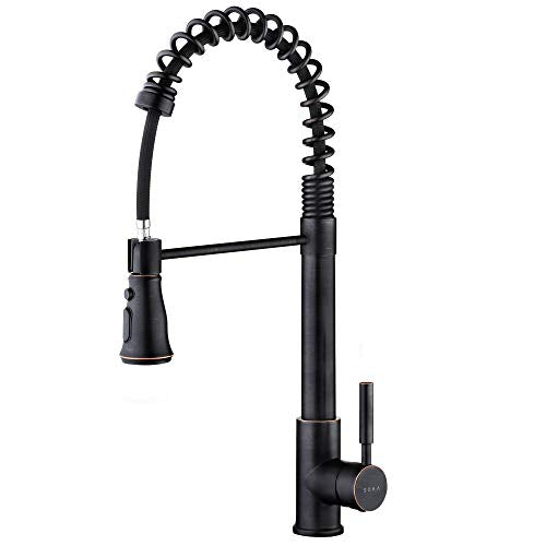 SOKA Kitchen Faucet Oil Rubbed Bronze Commercial Kitchen Sink Faucet with Pull Down Sprayer Kitchen Faucet Bronze with Deck Plate Single Handle Modern Rv Kitchen Faucet ORB, 3 Function Laundry Faucet