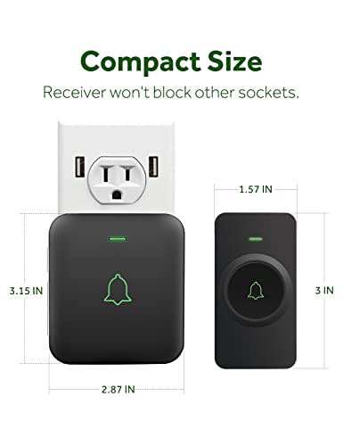 AVANTEK Wireless Doorbell, Mini CB-11 Waterproof Doorbell Chime Operating at 1000 Feet with 52 Melodies, 5 Volume Levels & LED Flash