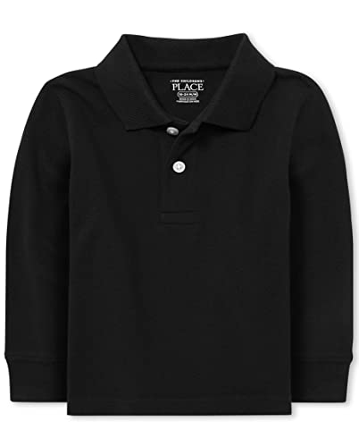 The Children's Place Baby Boys and Toddler Boys Long Sleeve Pique Polo, Black, 18-24 MONTHS